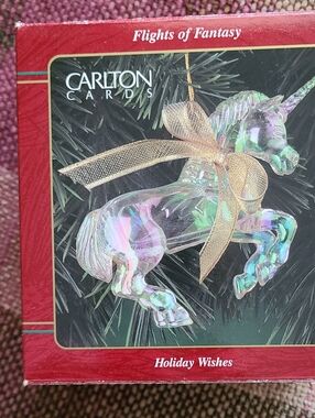 NIB Carlton Cards Iridescent Unicorn Ornament with Gold Bow